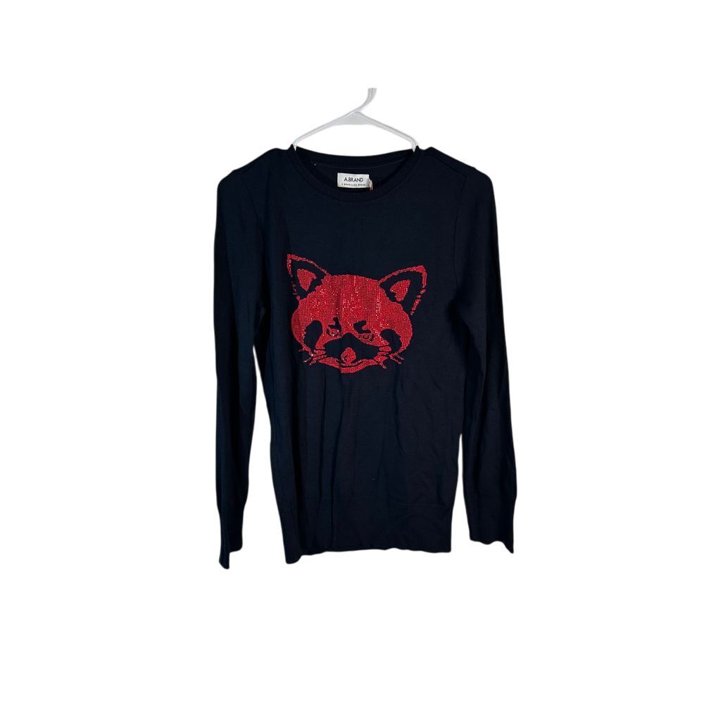 A-Brand Brazilian Red Fox Graphic Long Sleeve Knit Sweater Black Casual Pullover